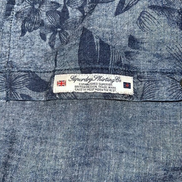 VINTAGE SUPERDRY SHIRTING Short Sleeve Men's Button Up Shirt - Floral Denim - S - Picture 6 of 6